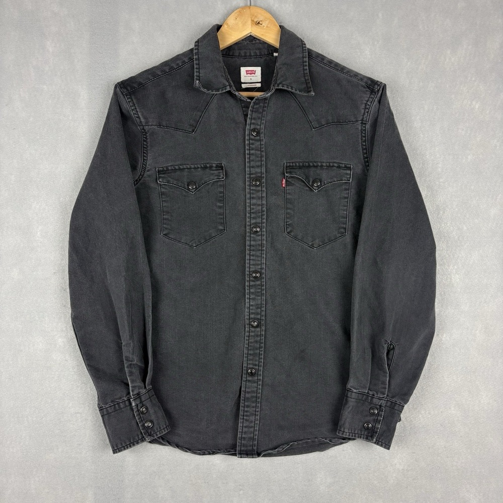 Levi’s Denim Pearl Snap Shirt Womens Small Washed Black Western Yoke Rodeo